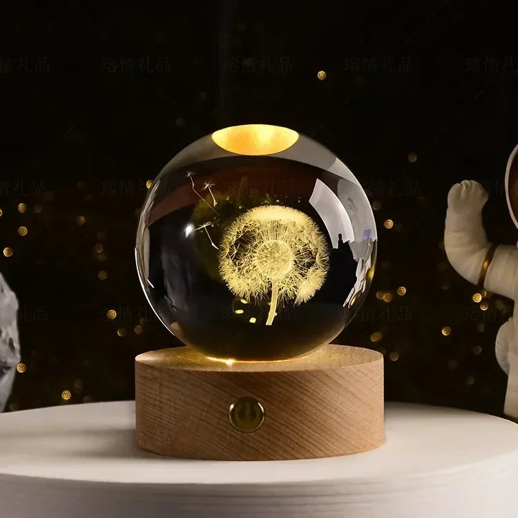 Décoration artisanale en verre 3D, 12 Constellations, boule de cristal gravée au Laser, système solaire d'anniversaire, cadeau, Base en bois, décor de bureau pour la maison
