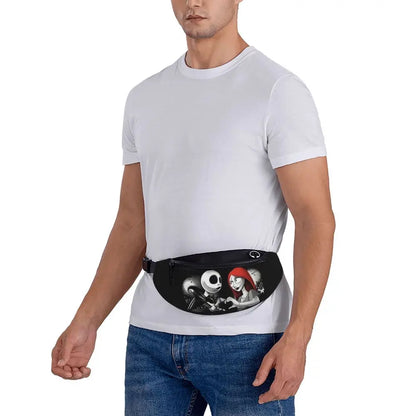 Sac Banane Personnalisé L'Étrange Noël de Monsieur Jack, Sacoche à Bandoulière pour Voyage, Randonnée, Téléphone, Poudres d'Argent