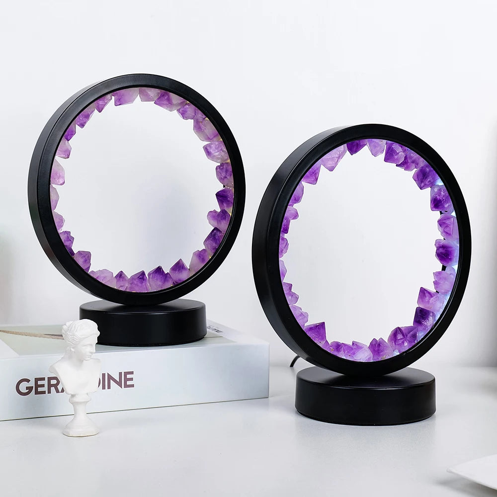 Lampe LED ronde en cristal avec ventilateur électrique, décoration de chambre, pierre précieuse naturelle, pierre de guérison, maison, alanding yst