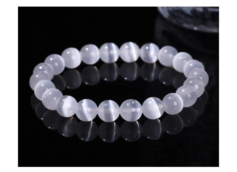 JD – Bracelet de perles en pierre de sélénite blanche naturelle pour hommes et femmes, 100% véritable pierre ronde en gypse, extensible, 6, 8, 10mm, cadeau de Yoga minéral