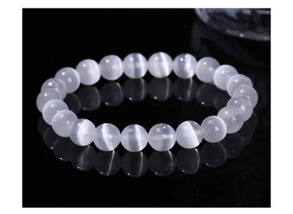 JD – Bracelet de perles en pierre de sélénite blanche naturelle pour hommes et femmes, 100% véritable pierre ronde en gypse, extensible, 6, 8, 10mm, cadeau de Yoga minéral