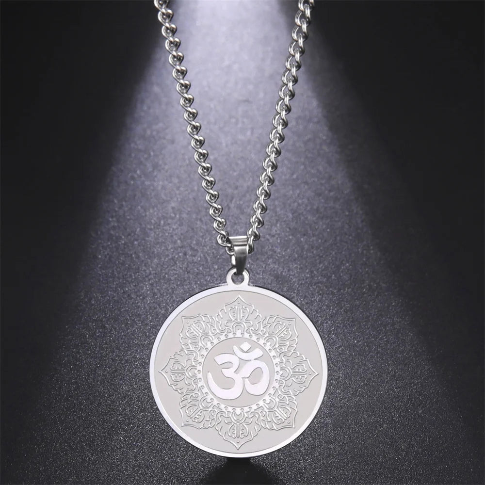 EUEAVAN Yoga Lotus Ohm symbole pendentif collier hindou bouddhiste chaîne en acier inoxydable méditation spirituelle religieux bijoux cadeaux
