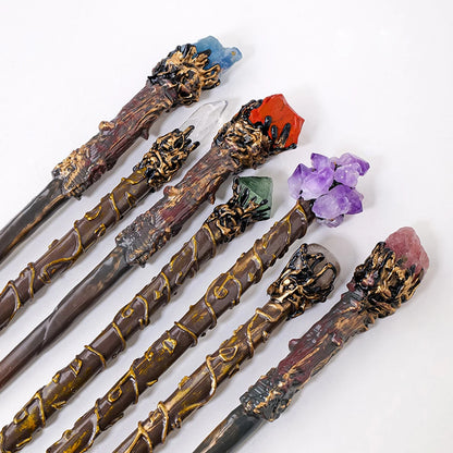 Bâton Magique de Sorcière, Quartz, Clip Naturel, Sceptre, Outil Rituel de Dégradation, Ornement d'Autel, Accessoire d'Halloween, Cadeau de Bijoux Fait à la Main, 1 Pièce