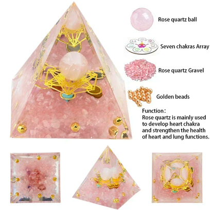 Pyramide de générateur d'énergie en cristal naturel, péridot, améthyste, Reiki, Chakra de guérison, pyramide en résine, décor égyptien, décoration de salle, 1 pièce