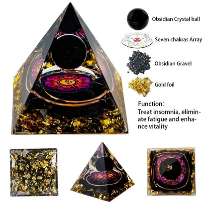 Pyramide de générateur d'énergie en cristal naturel, péridot, améthyste, Reiki, Chakra de guérison, pyramide en résine, décor égyptien, décoration de salle, 1 pièce