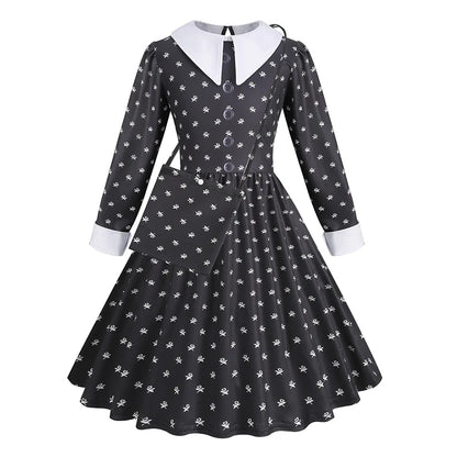 Robe de Soirée Noire pour Fille, Tenue Éducative pour Halloween, Addams, Cosplay, Gothique, Carnaval, Enfant