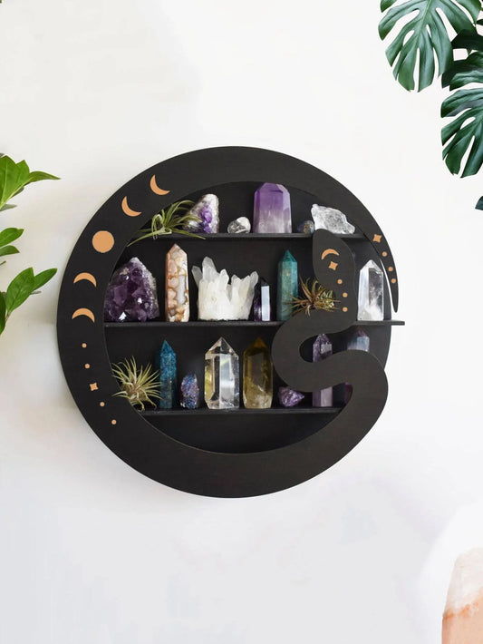 Étagère murale flottante à 3 niveaux, serpent noir, papillon, présentoir en cristal, support de rangement, rebord adapté au placement de bougies en pierre, 1 pièce