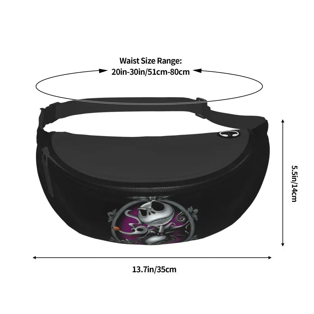 Sac Banane Personnalisé L'Étrange Noël de Monsieur Jack, Sacoche à Bandoulière pour Voyage, Randonnée, Téléphone, Poudres d'Argent