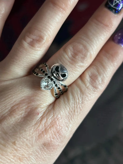 Bague tête de mort du film Disney, le cauchemar avant noël, Jack, cristal émail noir, breloques, bijoux d'halloween, cadeaux pour femmes