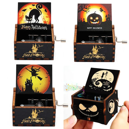 Boîte à musique en bois sculpté antique, manivelle, joyeux Halloween, vous êtes ma Dominique, décor d'Halloween, Noël, cadeau d'anniversaire