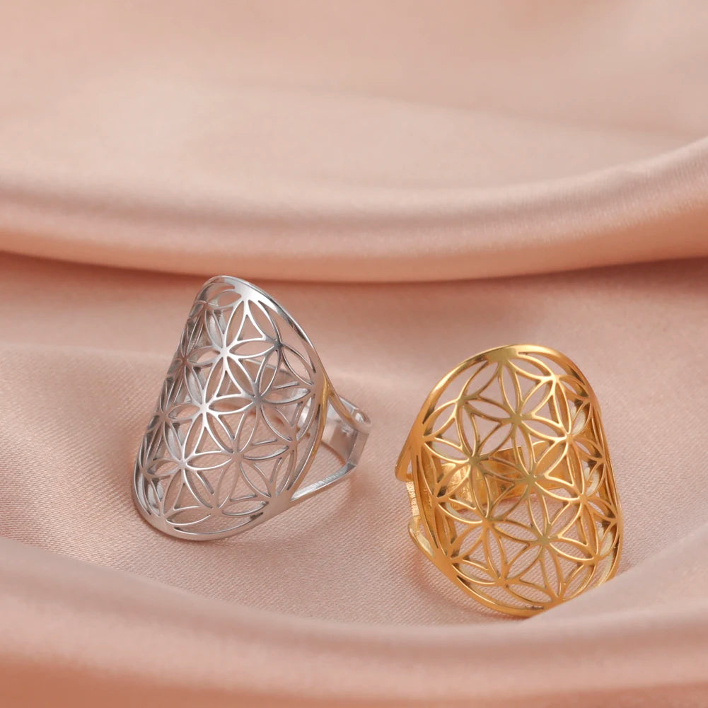 EUEAVAN – bague fleur de vie en acier inoxydable, géométrie sacrée archange Metatron, amulette réglable, bijoux cadeau, vente en gros