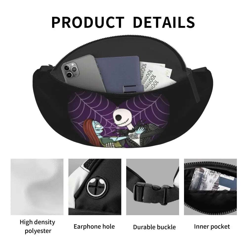 Sac Banane Personnalisé L'Étrange Noël de Monsieur Jack, Sacoche à Bandoulière pour Voyage, Randonnée, Téléphone, Poudres d'Argent