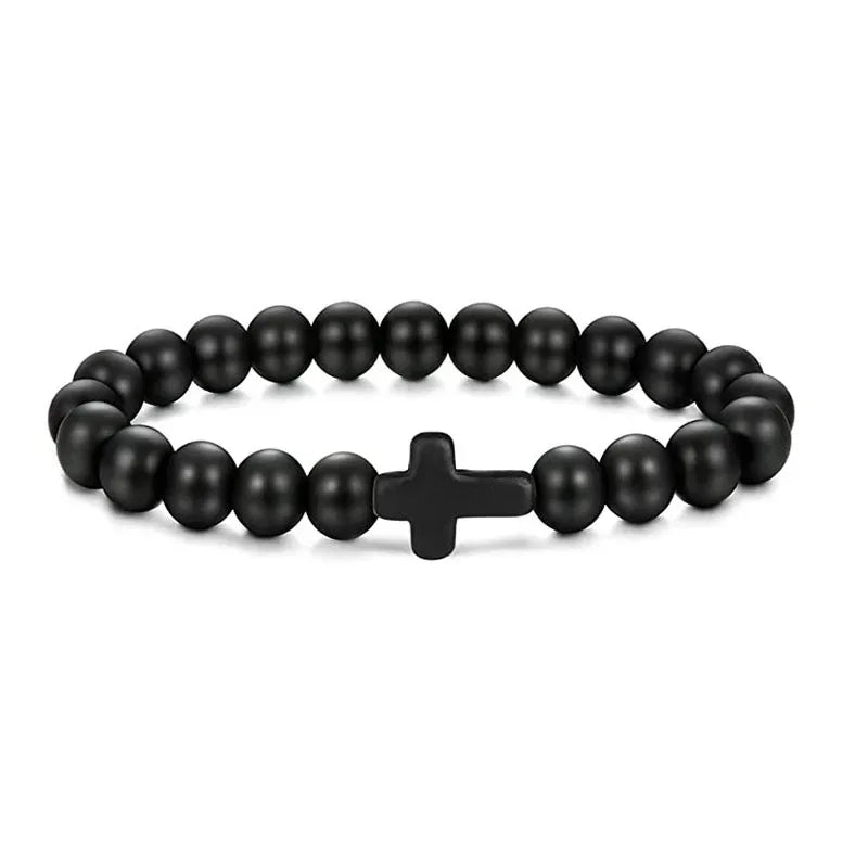 Bracelets de Prière en Pierre Naturelle pour Homme et Femme, Chapelet en Bois, Hématite, Croix, Onyx, Méditation, Yoga, Bijoux, Zones Me Pulsera