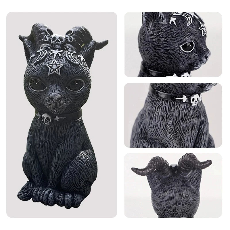 Figurine décorative d'halloween, Sculpture de chat sorcière de jardin, Statue de chaton gothique, chat magique noir, hibou, ornement de magicien, Miniature mignonne