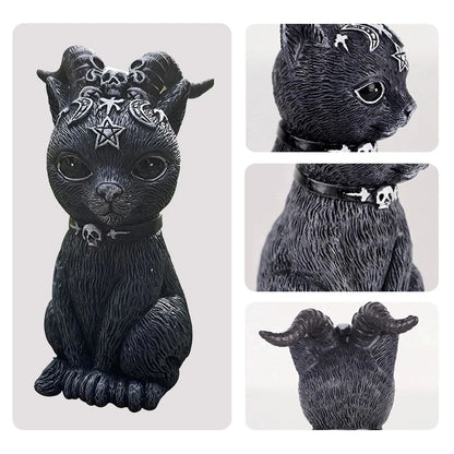 Figurine décorative d'halloween, Sculpture de chat sorcière de jardin, Statue de chaton gothique, chat magique noir, hibou, ornement de magicien, Miniature mignonne