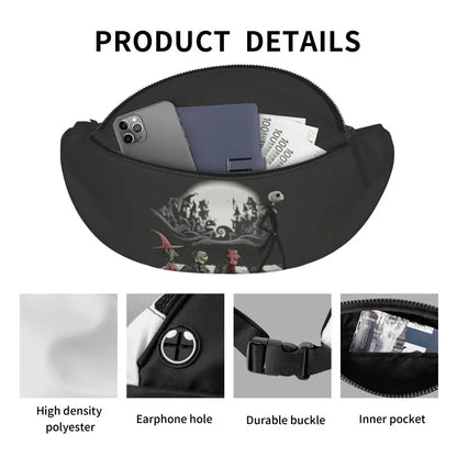 Sac Banane Personnalisé L'Étrange Noël de Monsieur Jack, Sacoche à Bandoulière pour Voyage, Randonnée, Téléphone, Poudres d'Argent