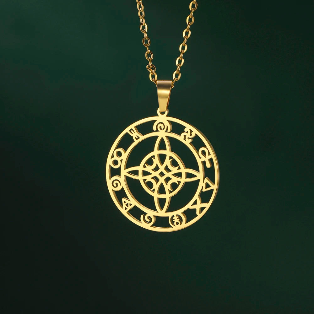 Dawapara-Collier à Nministériels d de Sorcière en Acier Inoxydable pour Femme, Amulette de Protection, Bijoux Wiccan