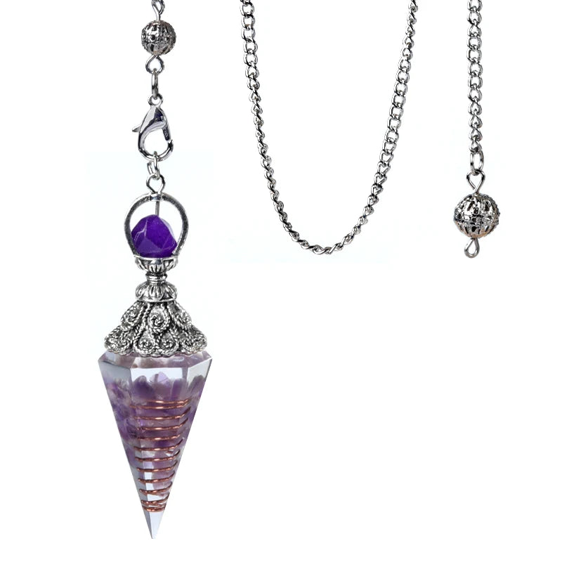Pendentif pendule esprit pierre naturelle, chaîne en treillis, énergie porte-bonheur, résine Reiki mystérieuse pour la fabrication de bijoux, accessoires colliers