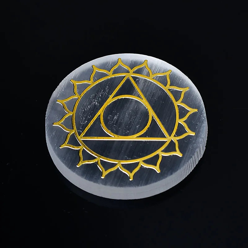 Plaque circulaire en sélénite naturelle, cristal de guérison, charge de Chakras minérales, dalle de gypse, spécimen de minéraux, décoration de maison, cadeau, 1 pièce