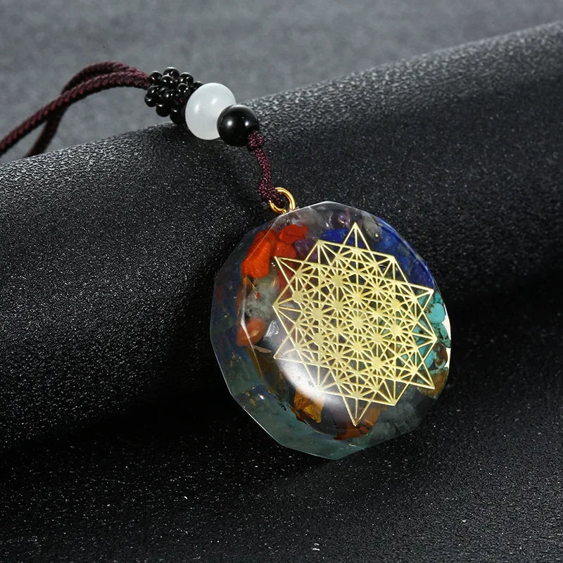 Rétro coloré puces naturel Turquoise améthyste pierre Chakra Orgone énergie pendule amulette Reiki guérison pendentif collier