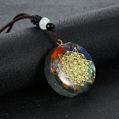 Rétro coloré puces naturel Turquoise améthyste pierre Chakra Orgone énergie pendule amulette Reiki guérison pendentif collier