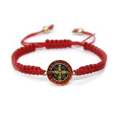 QIGO Bracelet saint benoît pour hommes femmes corde tissage bijoux religieux rouge noir