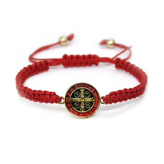 QIGO Bracelet saint benoît pour hommes femmes corde tissage bijoux religieux rouge noir