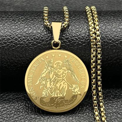 Colliers avec pendentifs Saint Michael pour femmes et hommes, en acier inoxydable, couleur or argent, amulette religieuse, chaîne, bijoux