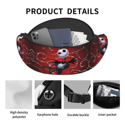 Sac Banane Personnalisé L'Étrange Noël de Monsieur Jack, Sacoche à Bandoulière pour Voyage, Randonnée, Téléphone, Poudres d'Argent