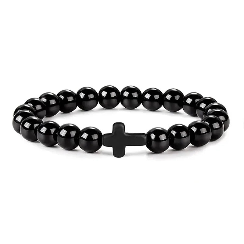Bracelets de Prière en Pierre Naturelle pour Homme et Femme, Chapelet en Bois, Hématite, Croix, Onyx, Méditation, Yoga, Bijoux, Zones Me Pulsera