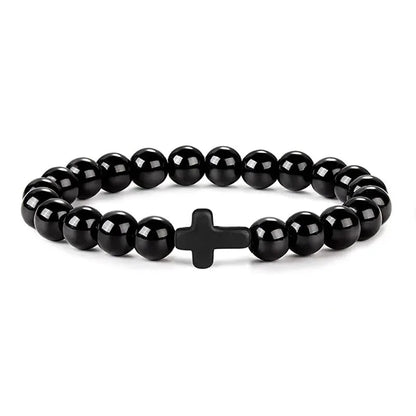 Bracelets de Prière en Pierre Naturelle pour Homme et Femme, Chapelet en Bois, Hématite, Croix, Onyx, Méditation, Yoga, Bijoux, Zones Me Pulsera
