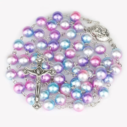 Collier chapelet religieux pour femmes, pendentif croix chrétienne vierge marie jésus, chaînes de perles longues de 8MM, bijoux tendance