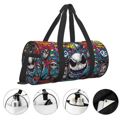 Sac fourre-tout de plage personnalisé Jack Skellington pour femmes, squelette vivant, grand compartiment, sacs de voyage pour salle de sport et plage