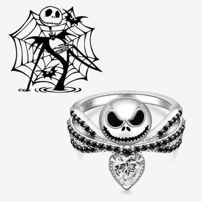 Bague tête de mort du film Disney, le cauchemar avant noël, Jack, cristal émail noir, breloques, bijoux d'halloween, cadeaux pour femmes