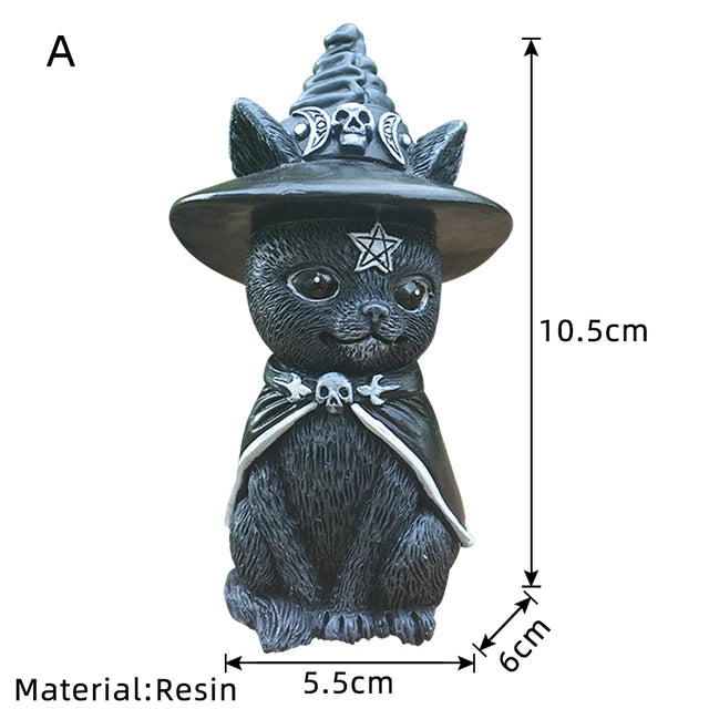 Figurine décorative d'halloween, Sculpture de chat sorcière de jardin, Statue de chaton gothique, chat magique noir, hibou, ornement de magicien, Miniature mignonne