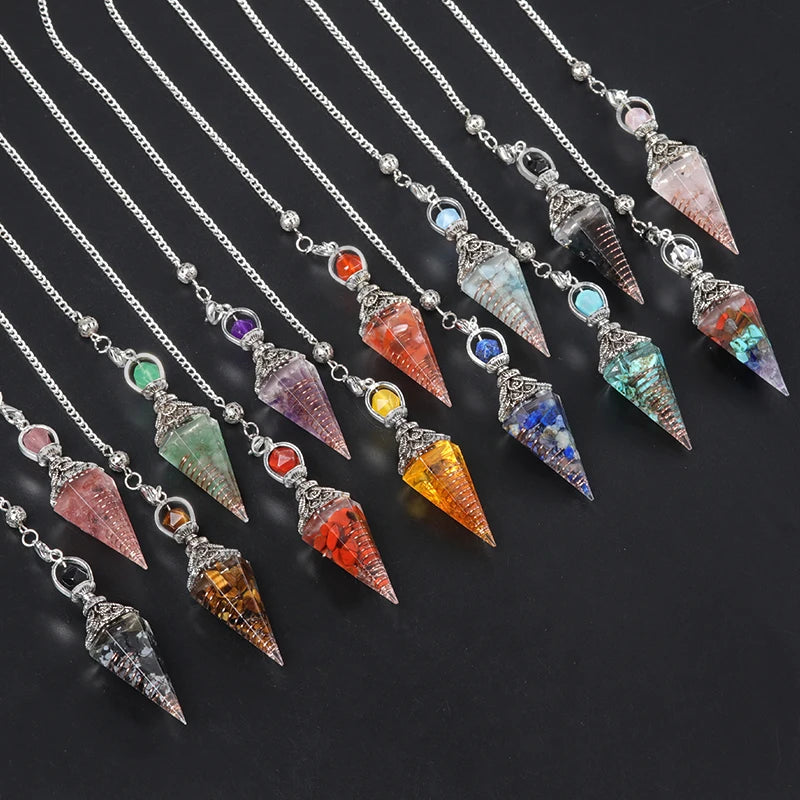 Pendentif pendule esprit pierre naturelle, chaîne en treillis, énergie porte-bonheur, résine Reiki mystérieuse pour la fabrication de bijoux, accessoires colliers