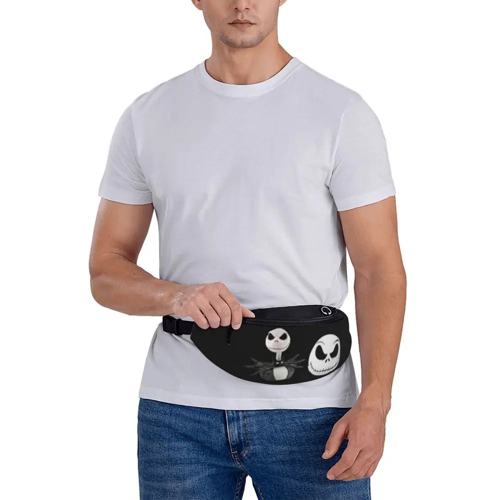 Sac Banane Personnalisé L'Étrange Noël de Monsieur Jack, Sacoche à Bandoulière pour Voyage, Randonnée, Téléphone, Poudres d'Argent