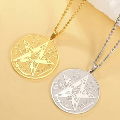 LIKGREAT-Collier pendentif pentagramme, bijoux en acier inoxydable, nom de Dieu, protection du pentacle, amulette porte-bonheur, cadeau