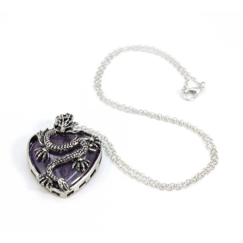 Collier Vintage en Pierre Naturelle pour Homme et Femme, Pendentif en Forme de Cœur, Clip Violet, Quartz Rose, Cadeau