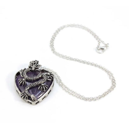 Collier Vintage en Pierre Naturelle pour Homme et Femme, Pendentif en Forme de Cœur, Clip Violet, Quartz Rose, Cadeau