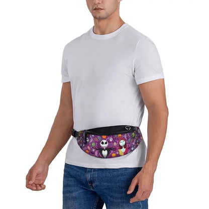 Sac Banane Personnalisé L'Étrange Noël de Monsieur Jack, Sacoche à Bandoulière pour Voyage, Randonnée, Téléphone, Poudres d'Argent