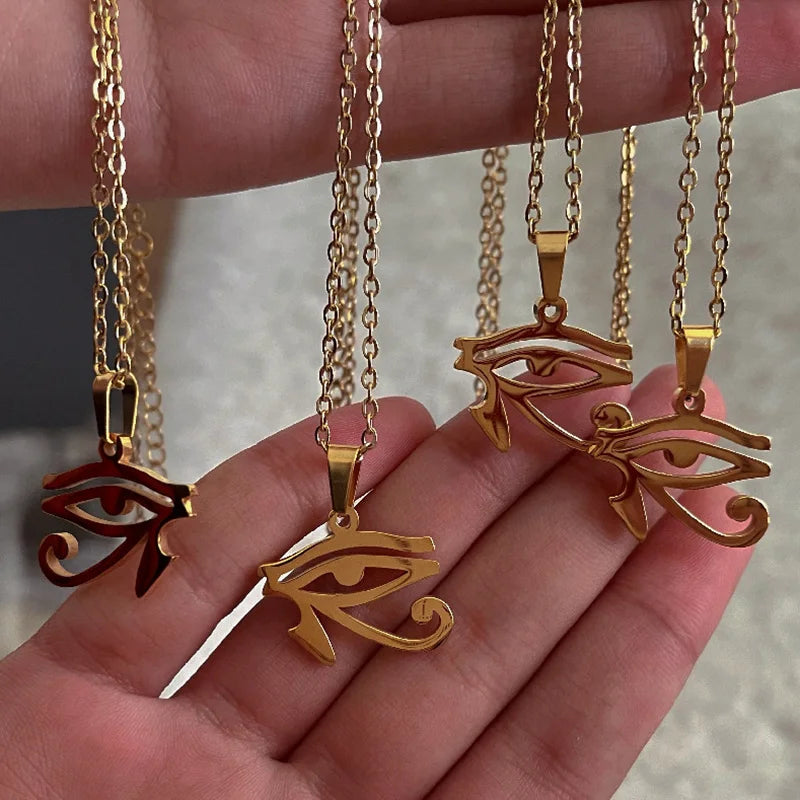 Collier en acier inoxydable avec symbole de l'egypte ancienne, Vintage, pharaon égyptien, pendentif œil d'horus, bijoux à la mode pour femmes