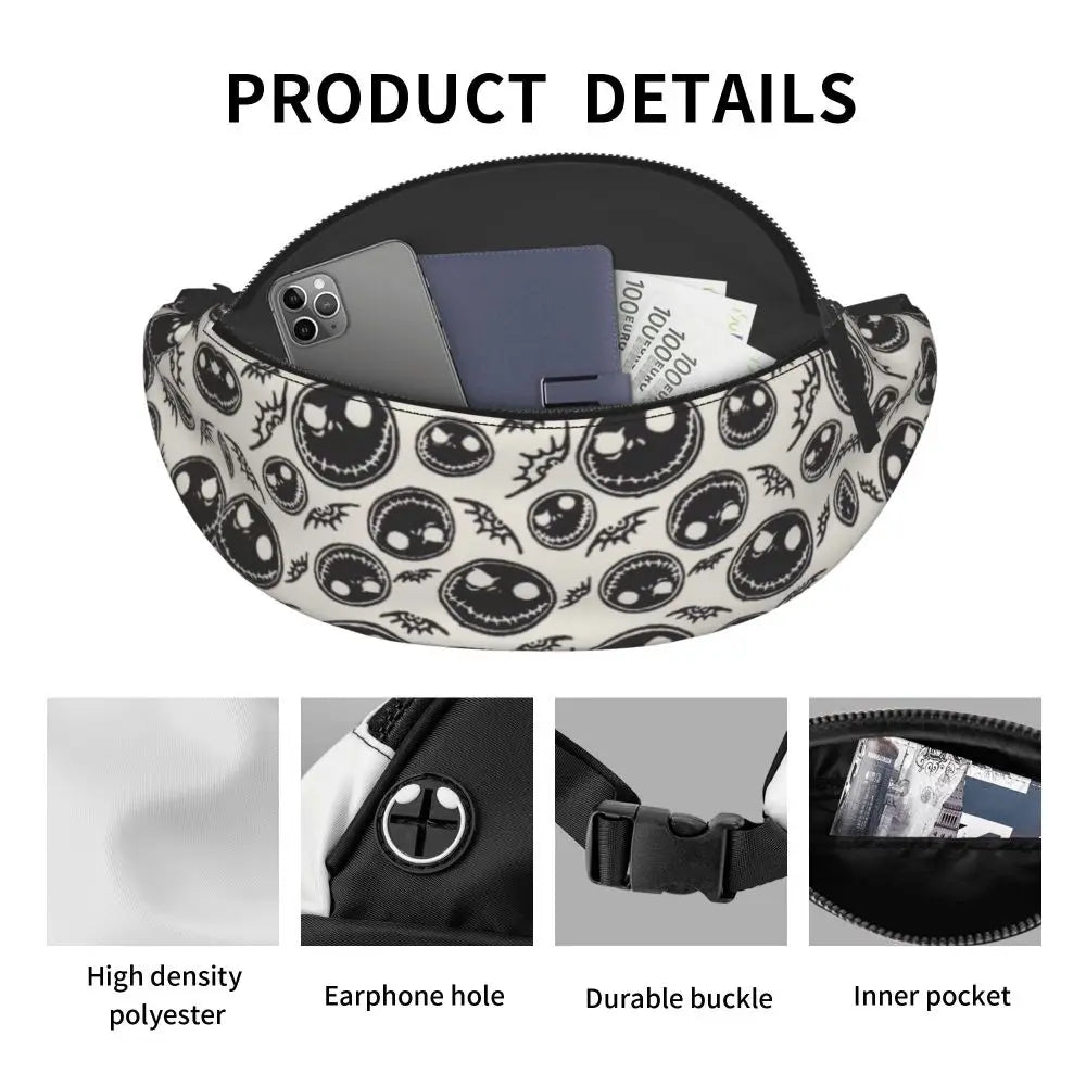 Sac Banane Personnalisé L'Étrange Noël de Monsieur Jack, Sacoche à Bandoulière pour Voyage, Randonnée, Téléphone, Poudres d'Argent