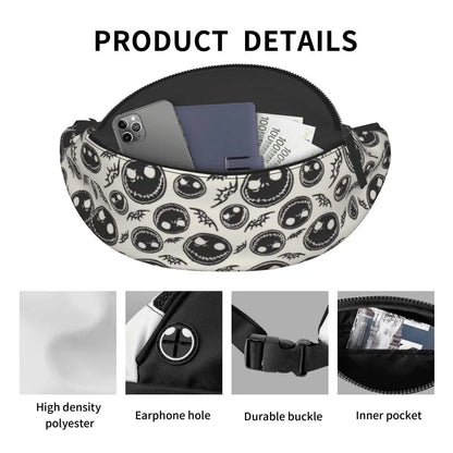 Sac Banane Personnalisé L'Étrange Noël de Monsieur Jack, Sacoche à Bandoulière pour Voyage, Randonnée, Téléphone, Poudres d'Argent