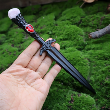 Épée en métal 88-96g, accessoires pour cheveux d'autel de sorcière en cristal, bâton de magicien, énergie païenne, Cosplay elfe gothique, baguette magique foncée, cadeaux de sorcière