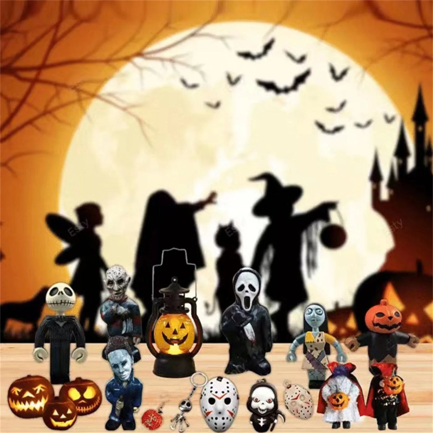Calendrier de l'Avent avec Figurines d'Horreur d'Halloween, Compte à Rebours avec Jouets Surprises, Contient 24 Cadeaux