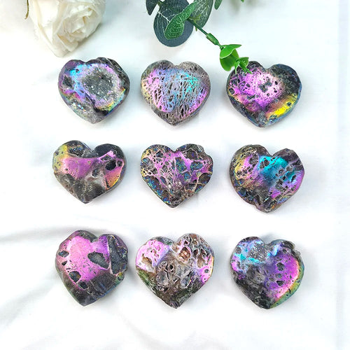 Clip en forme de coeur de sphalérite d'aura électrolytique, ornements de quartz, pierre précieuse d'énergie, artisanat de guérison de Reiki, apaisant, décoration de la maison