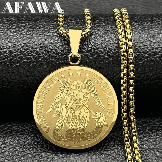 Colliers avec pendentifs Saint Michael pour femmes et hommes, en acier inoxydable, couleur or argent, amulette religieuse, chaîne, bijoux