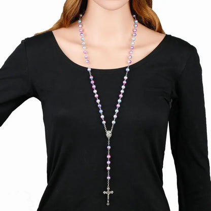 Collier chapelet religieux pour femmes, pendentif croix chrétienne vierge marie jésus, chaînes de perles longues de 8MM, bijoux tendance
