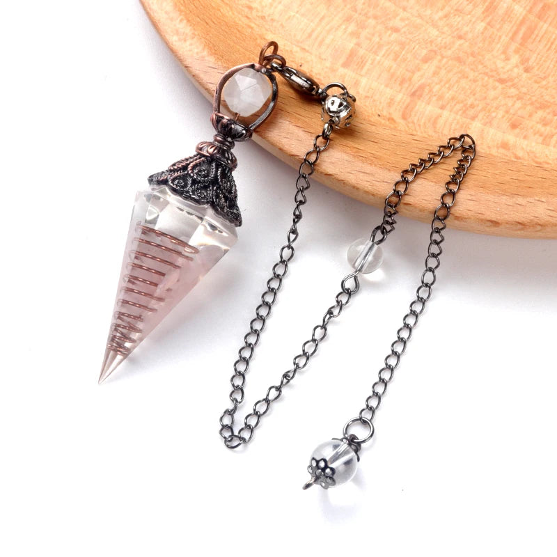 Pendentif pendule esprit pierre naturelle, chaîne en treillis, énergie porte-bonheur, résine Reiki mystérieuse pour la fabrication de bijoux, accessoires colliers